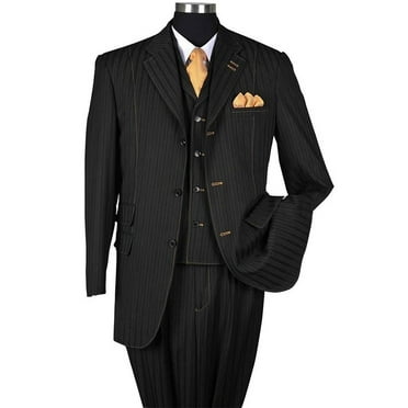Men's 3 Pieces Fashion Wool Feel Herring Bone Striped Suit w/ Vest 5264 Brown